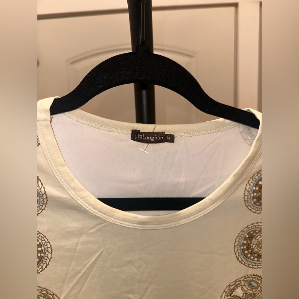 J McLaughlin Size Medium Paisley Print Cream Long Sleeve Top - Picture 4 of 10